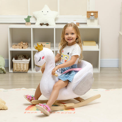 Kleinkind Schwan-Schaukelpferd mit Schlaflied, weiche Füllung, Holzrahmen
