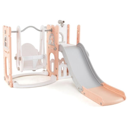 Kleinkind Schaukel- und Rutschenset, 7-in-1 L-förmig, Rosa
