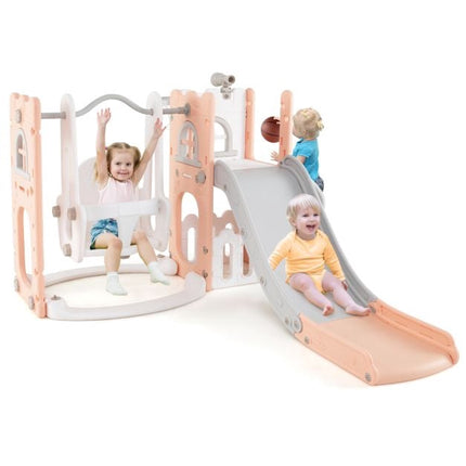 Kleinkind Schaukel- und Rutschenset, 7-in-1 L-förmig, Rosa