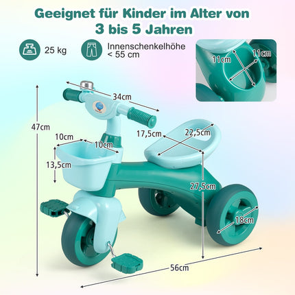 Kleinkind-Dreirad mit Lenkeinschlagbegrenzung, Klingel, ergonomischem Sitz