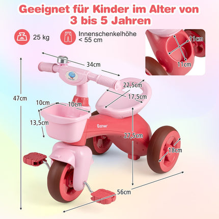 Toddler Tricycle with Limited Steering, Pink, Ergonomic Seat