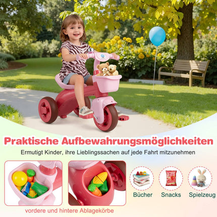 Toddler Tricycle with Limited Steering, Pink, Ergonomic Seat