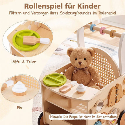 Toddler Wooden Push Walker with Activity Center and Storage