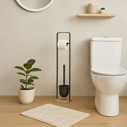 Toilet Brush and Paper Holder with Bamboo Base
