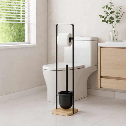Toilet Brush and Paper Holder with Bamboo Base