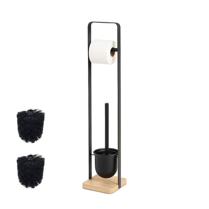 Toilet Brush and Paper Holder with Bamboo Base