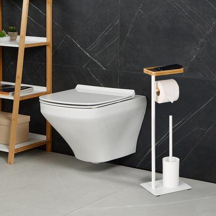 Toilet Brush and Roll Holder with Shelf