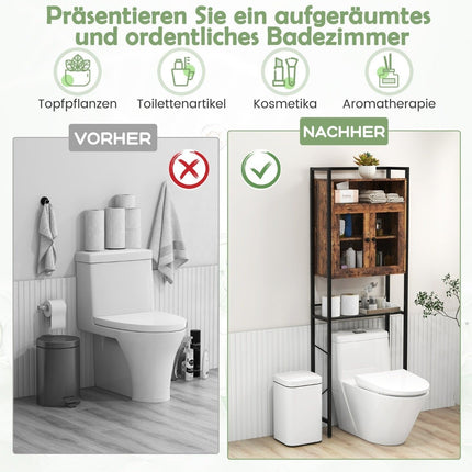 Toiletkast met dubbele deur Badkamerplank Wasmachineplank 60 x 24 x 172 cm Bruin