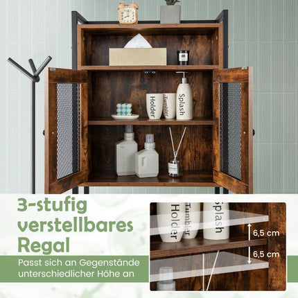 Toiletkast met dubbele deur Badkamerplank Wasmachineplank 60 x 24 x 172 cm Bruin
