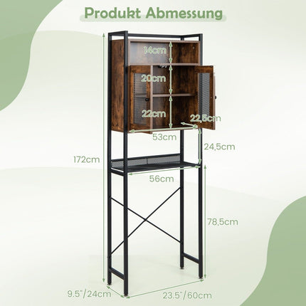 Toiletkast met dubbele deur Badkamerplank Wasmachineplank 60 x 24 x 172 cm Bruin