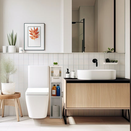 Skříňka nad WC s úložným prostorem a držákem papíru