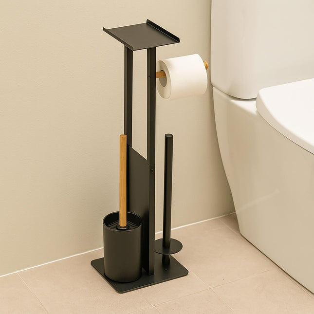 Toilettenpapierhalter – Metall & Bambus, freistehend