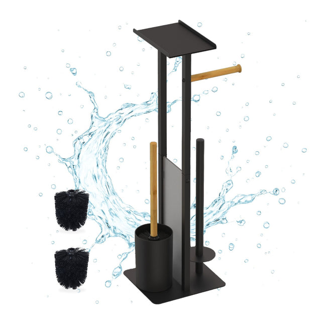 Toilettenpapierhalter – Metall & Bambus, freistehend