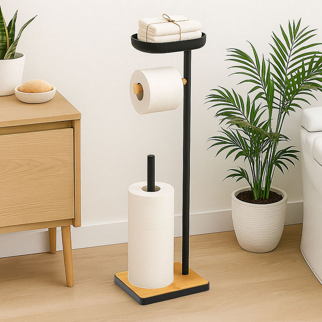 Toilettenpapierhalter mit Ablage – Bambus, freistehend