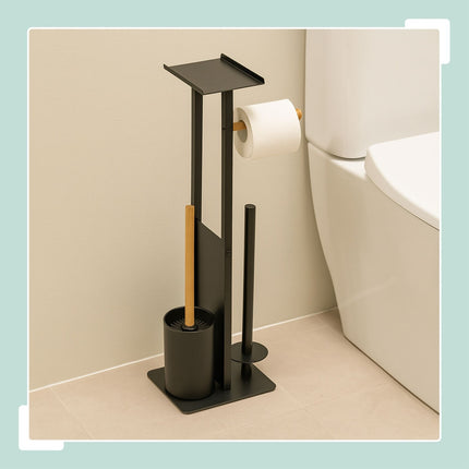 Toilettenpapierhalter mit Ablage – Metall & Bambus