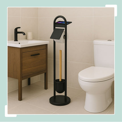 Toilettenpapierhalter mit Ablage – Metall und Bambus