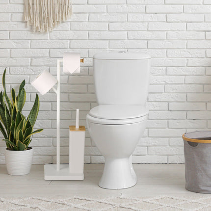 Toilettenpapierhalter & Bürstengarnitur, Bambus & Stahl