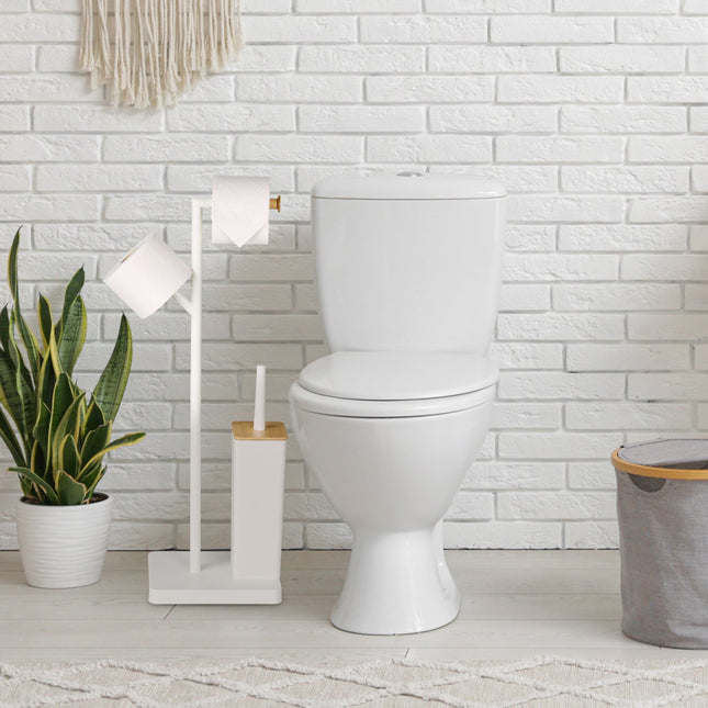 Toilettenpapierhalter & Bürstengarnitur, Bambus & Stahl