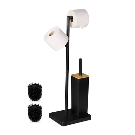 Toilettenpapierhalter & Bürstengarnitur, Bambus & Stahl