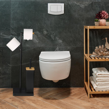 Toilettenpapierhalter & Bürstengarnitur, Bambus & Stahl