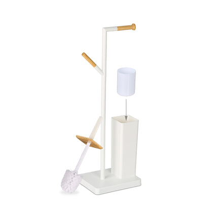 Toilettenpapierhalter & Bürstengarnitur, Bambus & Stahl