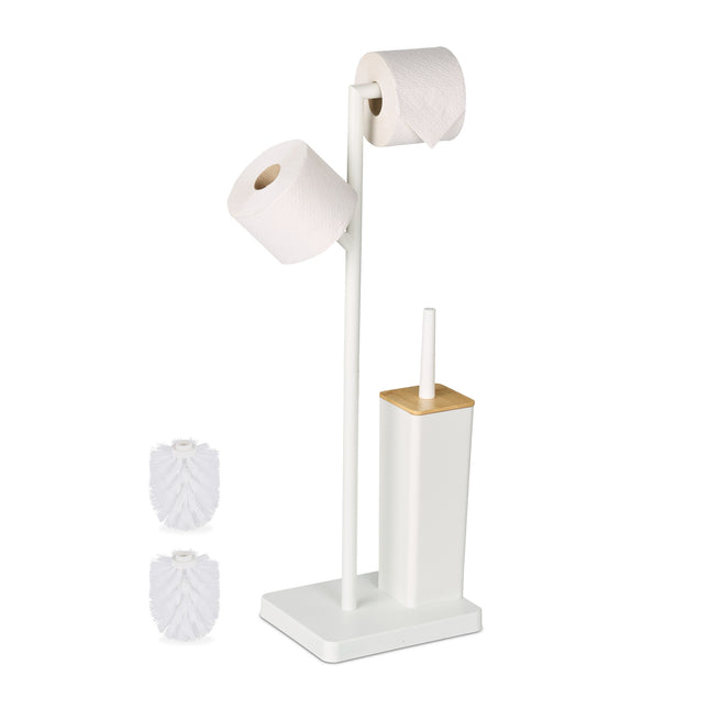Toilettenpapierhalter & Bürstengarnitur, Bambus & Stahl
