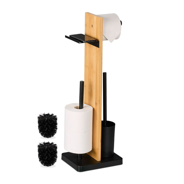 Toilettenpapierhalter & Bürstengarnitur mit Bambusablage