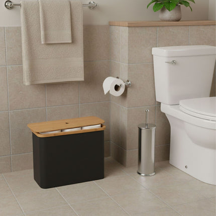 Toilet Roll Holder, Fabric and Bamboo, Holds 12 Rolls