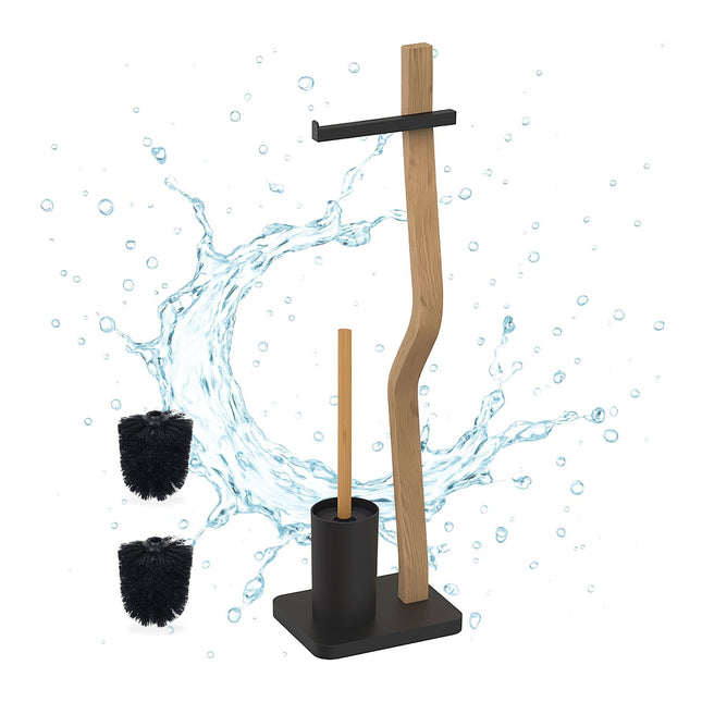 Toilettenpapierhalter und Bürstengarnitur, Holz und Metall