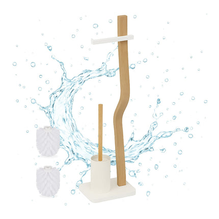 Toilettenpapierhalter und Bürstengarnitur, Holz und Metall