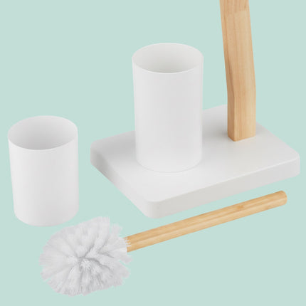 Toilettenpapierhalter und Bürstengarnitur, Holz und Metall
