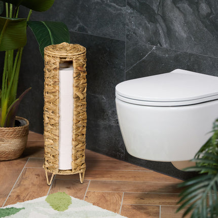 Toilet Roll Holder for 4 Rolls, Water Hyacinth Woven