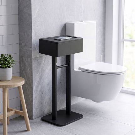 Toilet Roll Holder with Storage Shelf – Black Bamboo