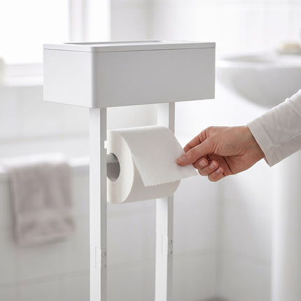 Toilet Roll Holder with Storage Shelf – White, Bamboo