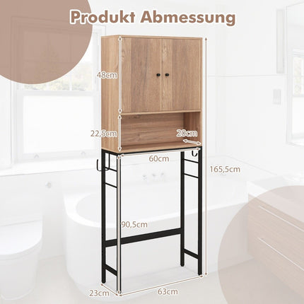 Toiletkast vrijstaand toiletplank met 2 deuren & 2 haken 63 x 23 x 165,5 cm naturel