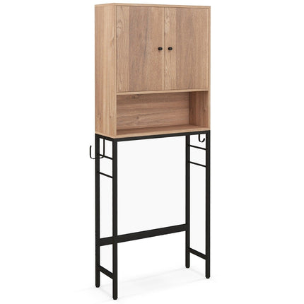 Toiletkast vrijstaand toiletplank met 2 deuren & 2 haken 63 x 23 x 165,5 cm naturel