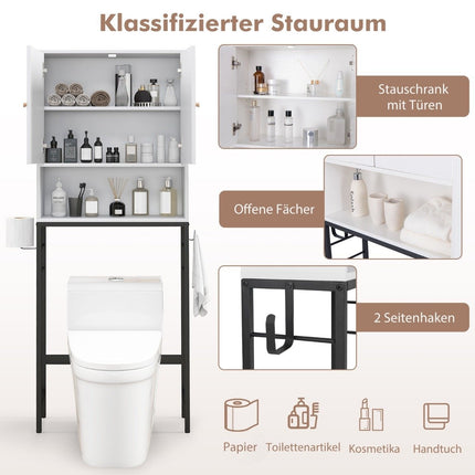 Toiletkast vrijstaand toiletplank met 2 deuren & 2 haken 63 x 23 x 165,5 cm wit