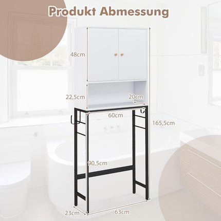 Toiletkast vrijstaand toiletplank met 2 deuren & 2 haken 63 x 23 x 165,5 cm wit
