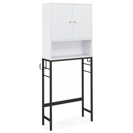 Toiletkast vrijstaand toiletplank met 2 deuren & 2 haken 63 x 23 x 165,5 cm wit