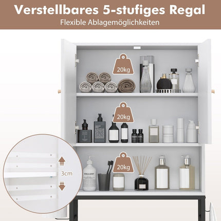 Toiletkast vrijstaand toiletplank met 2 deuren & 2 haken 63 x 23 x 165,5 cm wit