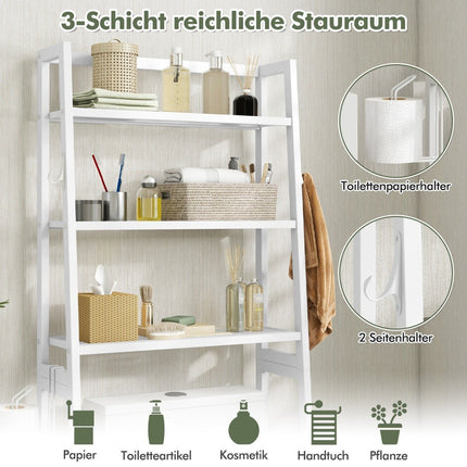 Étagère de toilette sur pied avec étagères réglables 65 x 28 x 159 cm blanc