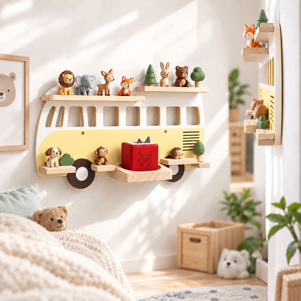 Toniebox Wall Shelf in Bus Design for Up to 25 Tonies, Magnetic, Yellow