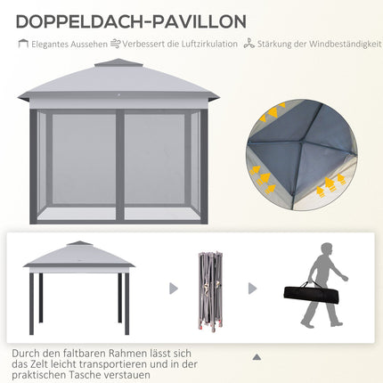 Pop-up 3x3m Garden Gazebo tent, double roof, mosquito net