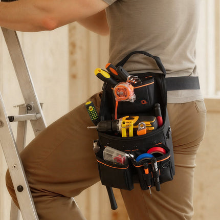 Tool Belt Pouch with 14 Pockets, Adjustable 32–50 in