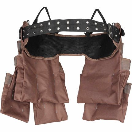 Tool Belt With 19 Pockets, Adjustable 32–54 In, Brown