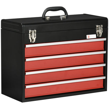 Tool box with 4 drawers, steel, lockable, black/red