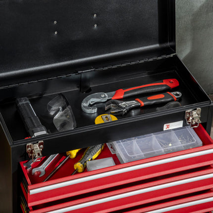 Tool box with 4 drawers, steel, lockable, black/red