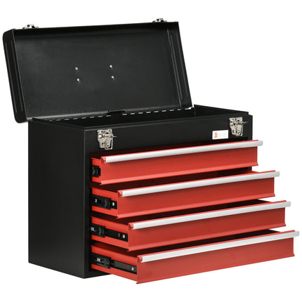 Tool box with 4 drawers, steel, lockable, black/red