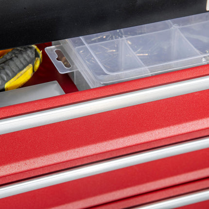 Tool box with 4 drawers, steel, lockable, black/red