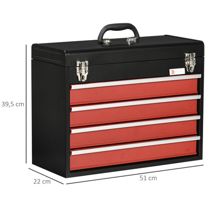 Tool box with 4 drawers, steel, lockable, black/red